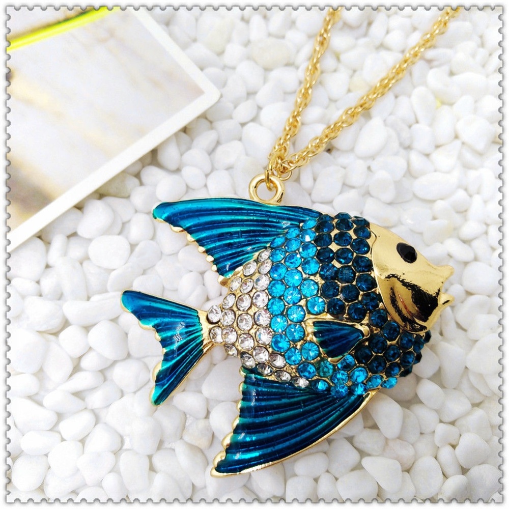 New‎ Blue Tropical Fish Crystal Enamel Necklace